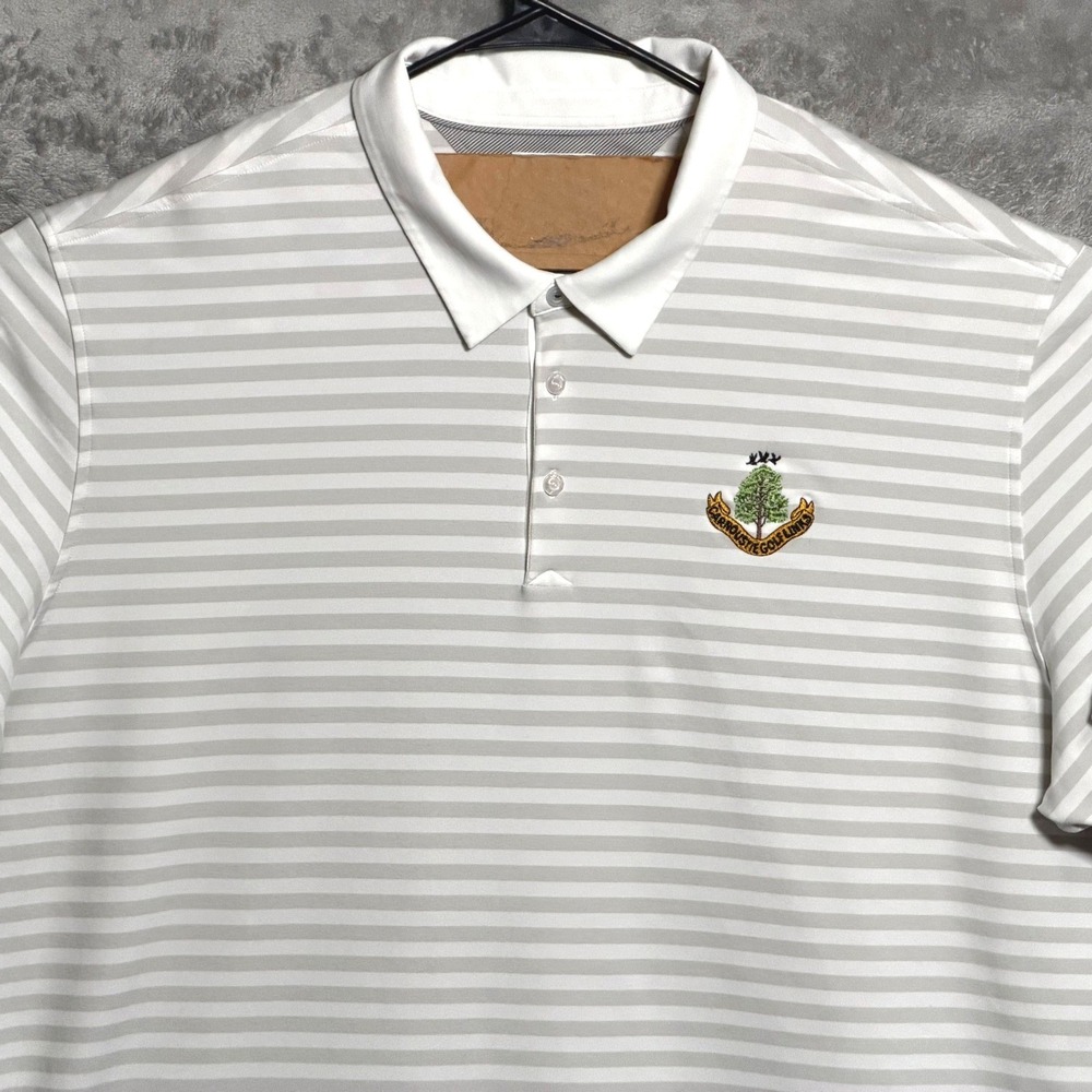 Adidas adiPure Polo Shirt Mens 2XL White Gray Striped Carnoustie Golf Links
